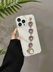 Clear Phone Case With Heart Decor Hand Strap - Multicolor - View 2