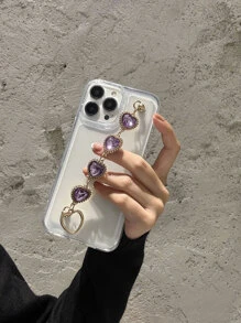 Clear Phone Case With Heart Decor Hand Strap - Multicolor - View 3