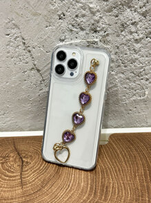 Clear Phone Case With Heart Decor Hand Strap - Multicolor - View 4