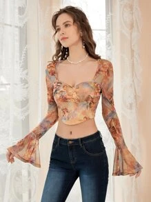 SHEIN MOD Figure Graphic Flounce Sleeve Tee - Multicolor - View 3