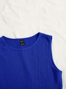 SHEIN EZwear Bộ đồ hai mảnh nữ màu trơn Giải trí - Xanh đậm - Xem 4