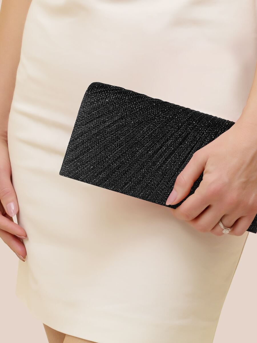 Quyến rũ, thanh lịch, tinh tế, yên tĩnh Sequin sang trọng, sành điệu, sang trọng, sáng bóng Mini Ruched Panel Flap Chain Túi vuông lấp lánh Túi buổi tối, Túi ăn tối cho cô gái dự tiệc, phụ nữ, cô dâu Hoàn hảo cho bữa tiệc, đám cưới, vũ hội, bữa tối / tiệc, cho cocktail - màu đen - Xem 1