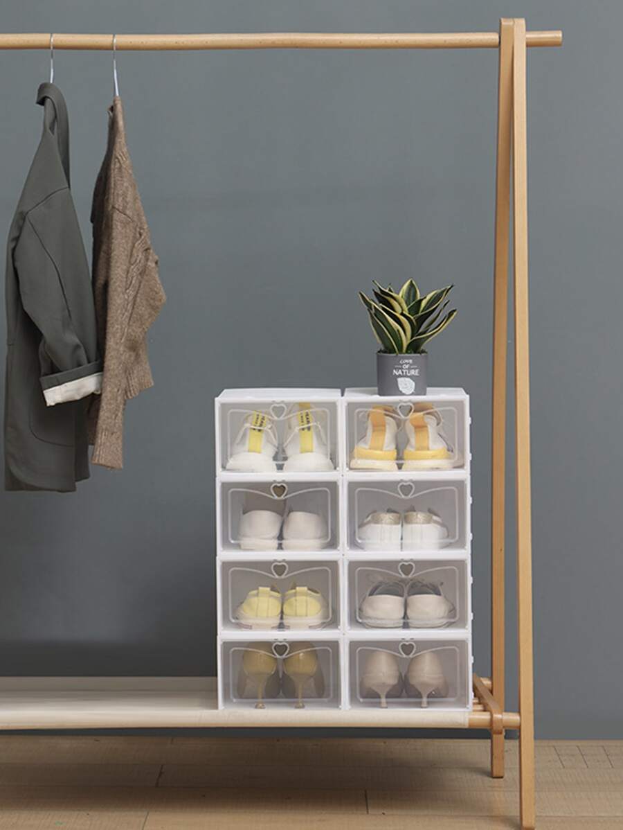 6 piezas Caja de almacenamiento de zapatos con diseño de corazón - Blanco - Ver 1