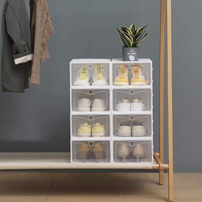 6pcs Heart Detail Shoes Storage Box