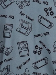 Boys Gamepad & Letter Graphic Contrast Trim Snug Fit PJ Set - Multicolor - View 3
