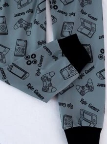 Boys Gamepad & Letter Graphic Contrast Trim Snug Fit PJ Set - Multicolor - View 4