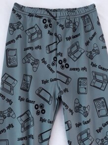 Boys Gamepad & Letter Graphic Contrast Trim Snug Fit PJ Set - Multicolor - View 5