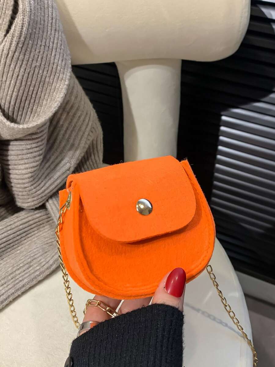 Mini Neon-Orange Flap Chain Saddle Bag, Fashionable Chain Strap, Y2K Small Casual Flap Crossbody Bag For Women, Lightweight Shoulder Purses Waterproof Satchel Bags, Mini Storage Bag All-Match Square Bag Fanny Pack For Outdoor Travel - Orange - View 1
