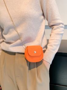Mini Neon-Orange Flap Chain Saddle Bag, Fashionable Chain Strap, Y2K Small Casual Flap Crossbody Bag For Women, Lightweight Shoulder Purses Waterproof Satchel Bags, Mini Storage Bag All-Match Square Bag Fanny Pack For Outdoor Travel - Orange - View 2