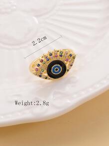 Cubic Zirconia & Eye Decor Ring - Multicolor - View 3