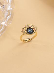 Cubic Zirconia & Eye Decor Ring - Multicolor - View 4