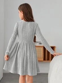 SHEIN Girls Button Front Ribbed Knit Dress - Light Grey - View 2