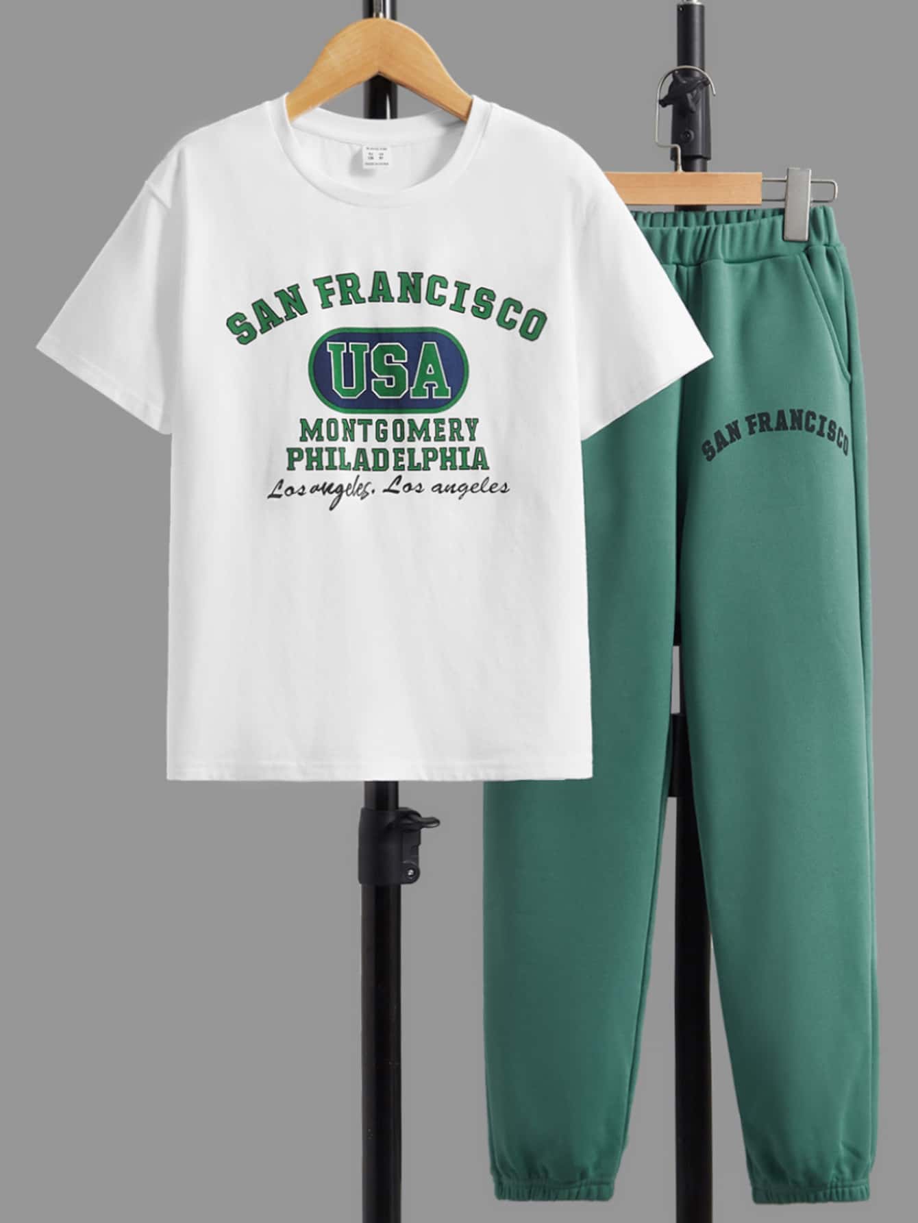 SHEIN 男孩標語圖案T恤和褲子 - 彩色 - 查看 1