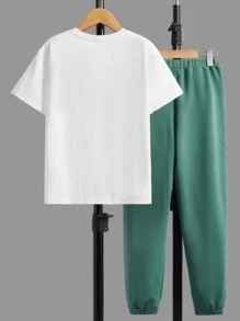 SHEIN 男孩標語圖案T恤和褲子 - 彩色 - 查看 2