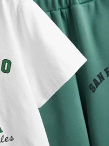 SHEIN 男孩標語圖案T恤和褲子 - 彩色 - 查看 4