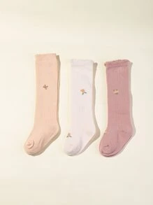 3 pares Calcetines sobre rodilla con patrón floral - Multicolor - Ver 1