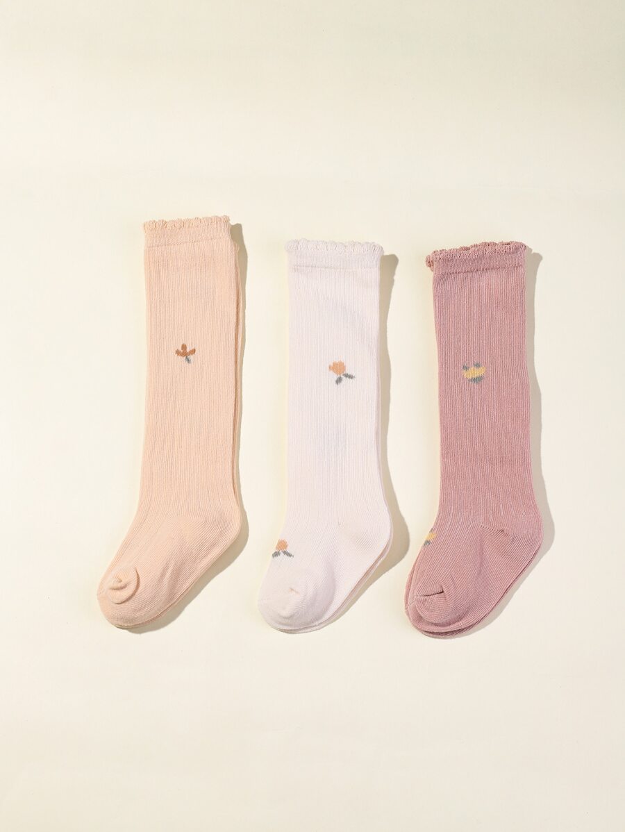 3 pares Calcetines sobre rodilla con patrón floral - Multicolor - Ver 1