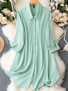 SHEIN LUNE 大碼捲邊袖襯衫洋裝