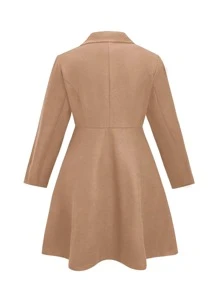 SHEIN Clasi Plus Lapel Collar Button Front Overcoat - Camel - View 2