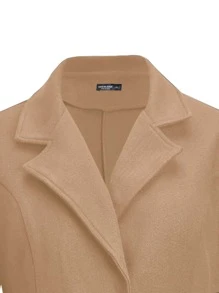 SHEIN Clasi Plus Lapel Collar Button Front Overcoat - Camel - View 3