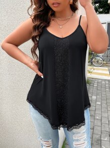 SHEIN LUNE Top de tirantes con encaje en contraste - Negro - Ver 5