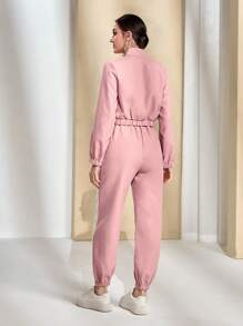 Mulvari Colourblock Zip Up Hooded Jacket & Jogger Trousers - Dusty Pink - View 2