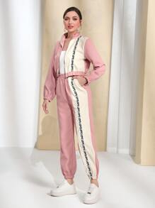 Mulvari Colourblock Zip Up Hooded Jacket & Jogger Trousers - Dusty Pink - View 3