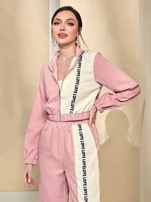 Mulvari Colourblock Zip Up Hooded Jacket & Jogger Trousers - Dusty Pink - View 4