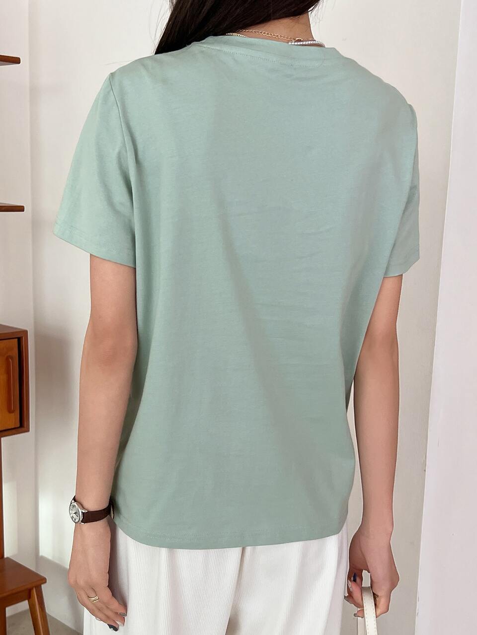 Flap Detail Round Neck Tee