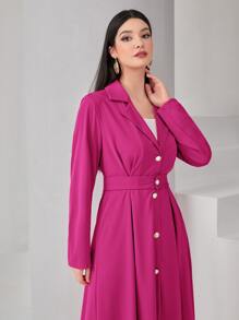 Mulvari Lapel Collar Button Front Fold Pleated Shirt Dress - Watermelon Pink - View 4