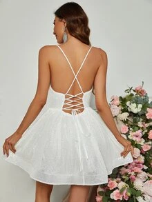 Elegant Backless Sequin Mini Dress With Delicate Spaghetti Straps - Formal Evening Gala Dress, Red Carpet Events, Luxury Wedding Guest Attire, Black-Tie Galas, And Upscale Partywear,Prom Dress - White - View 2