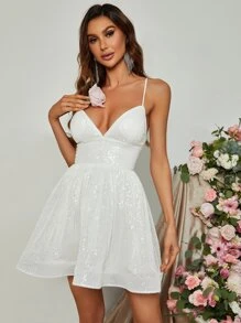 Elegant Backless Sequin Mini Dress With Delicate Spaghetti Straps - Formal Evening Gala Dress, Red Carpet Events, Luxury Wedding Guest Attire, Black-Tie Galas, And Upscale Partywear,Prom Dress - White - View 3