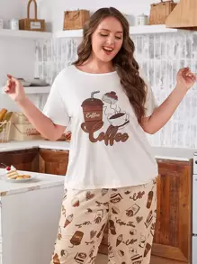 Camiseta de dormir con estampado de letra y dibujos animados - Blanco - Ver 1