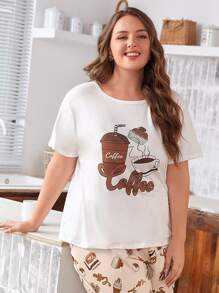 Camiseta de dormir con estampado de letra y dibujos animados - Blanco - Ver 4