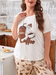 Camiseta de dormir con estampado de letra y dibujos animados - Blanco - Ver 5