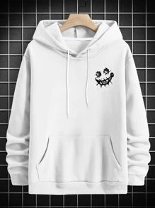 Manfinity LEGND Loose Men's Cartoon Graphic Drawstring Hooded Sweatshirt - White - View 2