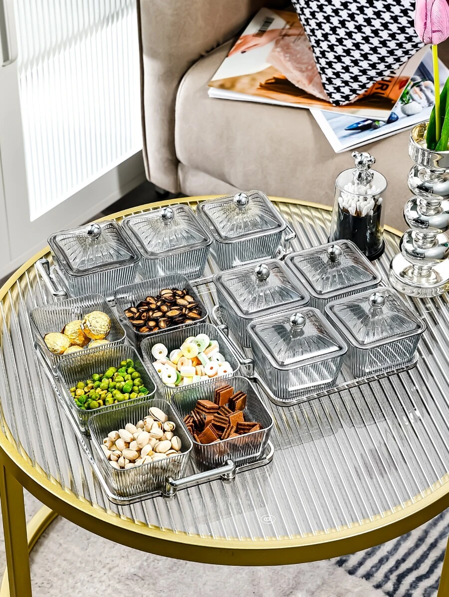 1set Desktop Snack Box & Tray With Handle - Light Grey - View 1