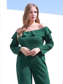 Jumpsuit nữ size lớn bèo nhún thời trang - màu xanh lá - Xem 3