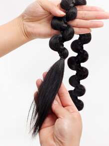 2入組長款編織馬尾合成纖維接髮 - 黑色 - 查看 3