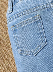 SHEIN Playful Pals Baby Girl Heart Print Elastic Waist Jeans - Light Wash - View 6