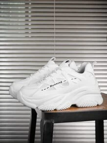 Men Letter Patch Decor Lace-up Front Chunky Sneakers - White - View 2