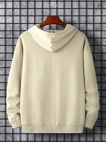 Manfinity Hombres Capucha con estampado de corona con bolsillo de canguro con cordón - Caqui - Ver 2