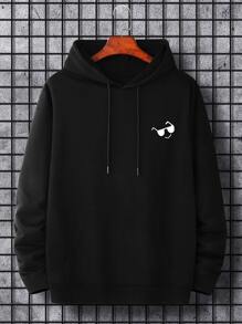 Manfinity Men Cartoon Graphic Kangaroo Pocket Drop Shoulder Drawstring Hoodie - Black - View 3