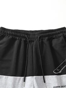 Manfinity Men Slogan Graphic Colour Block Drawstring Waist Shorts - Multicolor - View 4