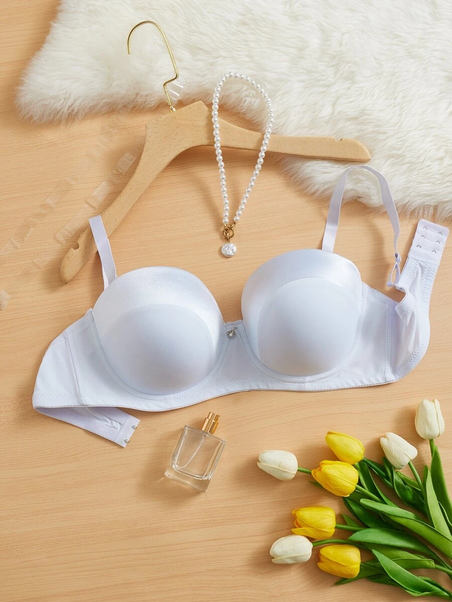 Plus Metal Detail Underwire Bra With 2pairs Detachable Strap - Dusty Purple - View 1