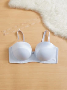 Plus Metal Detail Underwire Bra With 2pairs Detachable Strap - Dusty Purple - View 4