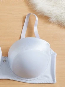 Plus Metal Detail Underwire Bra With 2pairs Detachable Strap - Dusty Purple - View 5