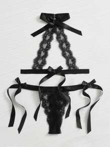 Plus Size Lace Wireless Bra And Panty Set - Black - View 3