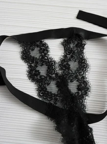 Plus Size Lace Wireless Bra And Panty Set - Black - View 5