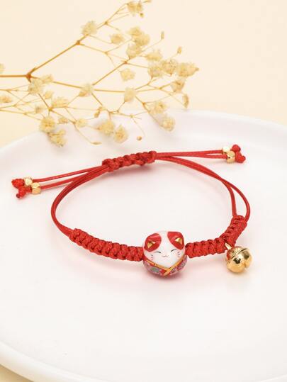 1 Pieza Pulsera De Cerámica Con Diseño De Gato De La Suerte Lindo